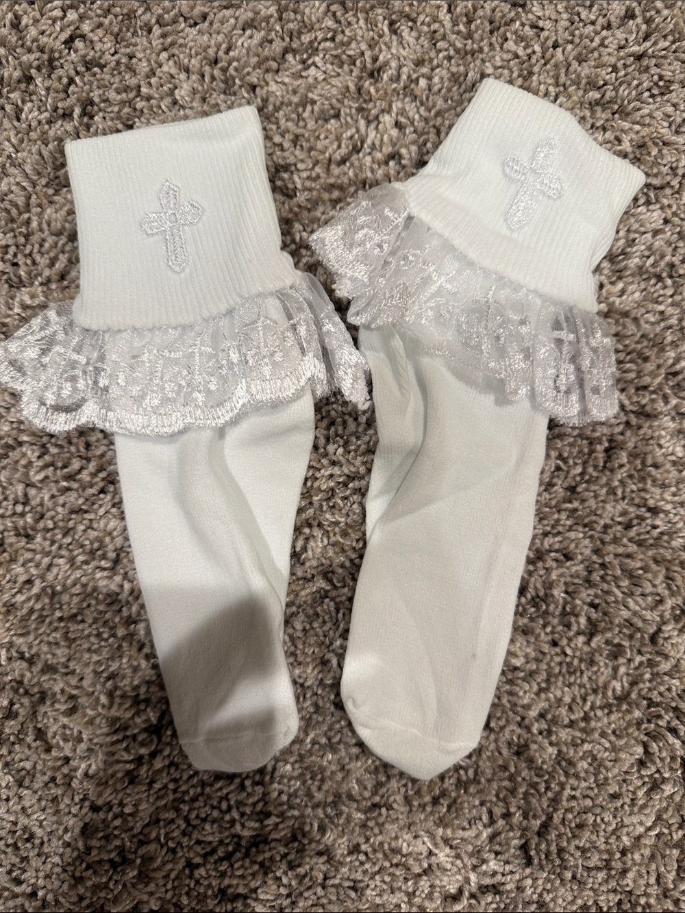Kids White Lace Cross Dress Socks